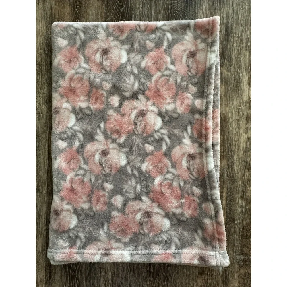 Danbar Global Baby blanket Pink Flowers Gray‎ Roses Soft  Floral 28x36